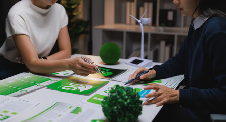 People discussing esg green business sustainability strategy