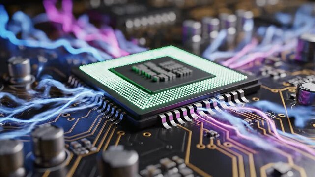Closeup of a circuit board with electronic components