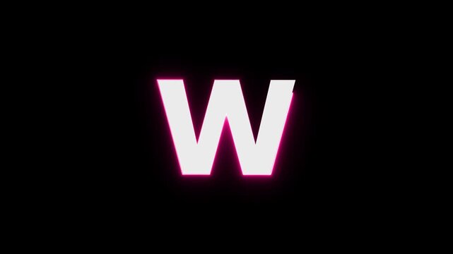 modern neon letter w text animation glowing typography icon on dark background 4k