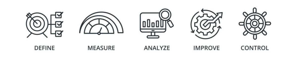 Obraz premium Dmaic banner icon with define, measure, analyze, improve, control