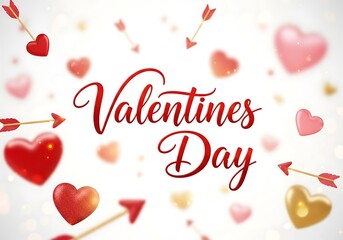 Luxurious Valentine's Day Greeting Card Design Featuring Floating Hearts and Cupid Arrows