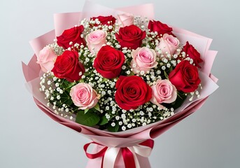 Vibrant Red and Pink Roses Bouquet: A Classic Romantic Floral Arrangement Gift.