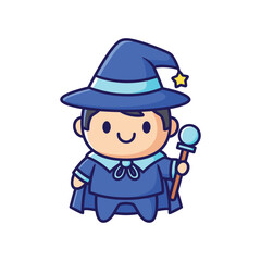 Obraz premium Cute Cartoon Wizard Boy Character Illustration
