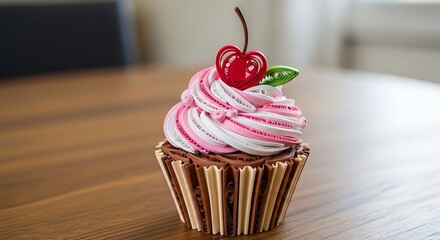 Intricate Paper Quilling Art Cupcake Featuring Swirling Frosting and Red Heart.