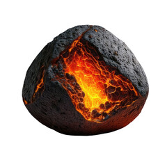 Volcanic rock erupting with molten, fiery magma core
