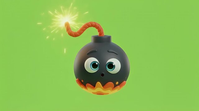 Cute cartoon bomb character with a lit fuse and surprised expression.