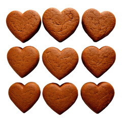 Nine heart-shaped cookies on a black background