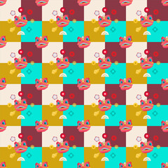Seamless pattern lion dance. Vector illustration Chinese new year 2026. Pattern Luna new year and celebrate holidays background. Abstract beautiful festival 