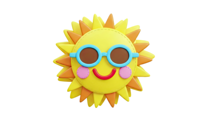 Cheerful 3D Cartoon Sun with Sunglasses