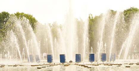 A beautiful large fountain in a park. Nature.