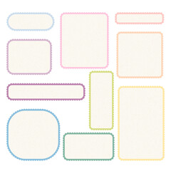 Set of blank pastel scalloped labels and frames for decoration, scrapbooking or tags. Hand drawn vector illustration for social posts, notes or digital designs.