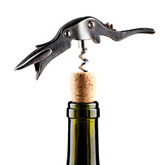 Corkscrew removing a cork from a green wine bottle (2)