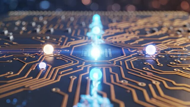 Closeup of illuminated circuit board