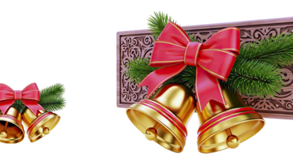 Christmas Bells with Red Bows and Pine Sprigs