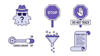 Internet Privacy and Data Protection Icon Set with Cookies Consent, Do Not Track, and Privacy Policy