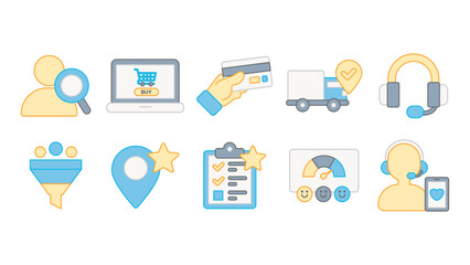 Fototapeta premium Collection of modern line icons related to customer journey user experience touchpoints interaction mapping and marketing process analysis