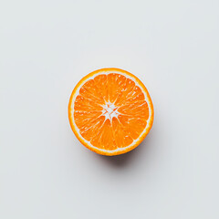 Vibrant orange slice cut in half, showcasing its juicy segments and bright color against clean white background, evokes freshness and vitality