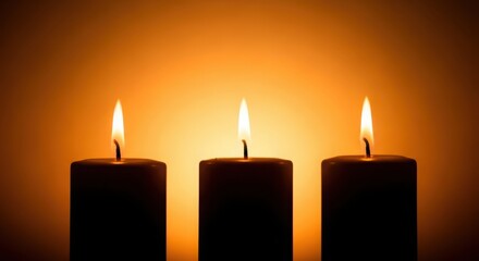 Three lit candles on dark holders warm sunset glow vector illustration