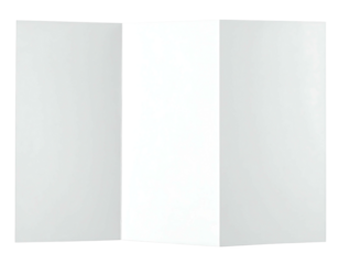 A flat, digitally created tri-fold brochure, its panels displayed as an isolated object against a contrasting black backdrop