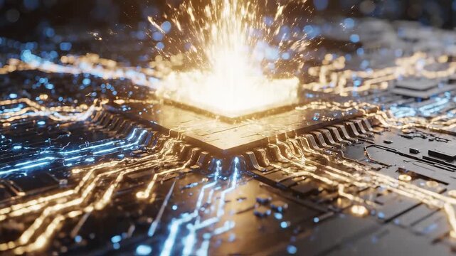 Circuit board with glowing pathways