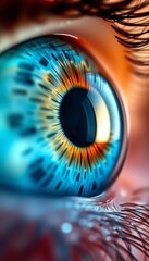 Azure iris, intricate iris detail, vibrant blue eye,  aquatic,  organic