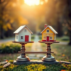 Balancing home savings and business loan on park scales for future real estate investment,  real estate,  investment