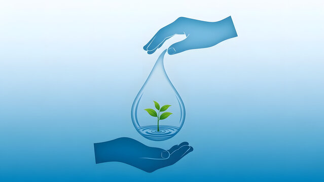 Hands holding a water drop with a seedling plant growth - Powered by Adobe