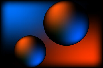 Modern abstract composition featuring glossy gradient spheres with red and blue lighting on a dark purple background. Ideal for futuristic design, technology themes, posters, wallpapers, and digital b