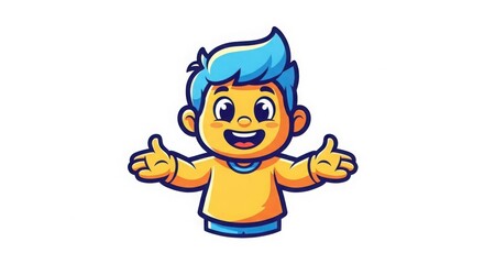 Happy cartoon boy giving thumbs up success positivity vector illustration flat design