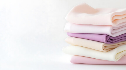 Soft pastel colored fabrics stacked neatly create serene and calming aesthetic, perfect for various creative projects