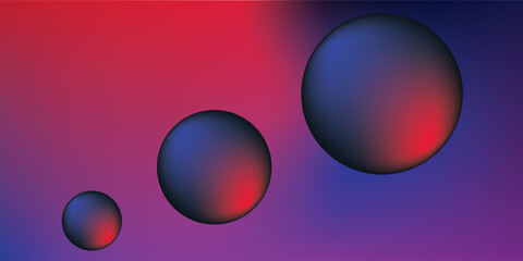 Modern abstract composition featuring glossy gradient spheres with red and blue lighting on a dark purple background. Ideal for futuristic design, technology themes, posters, wallpapers, and digital b