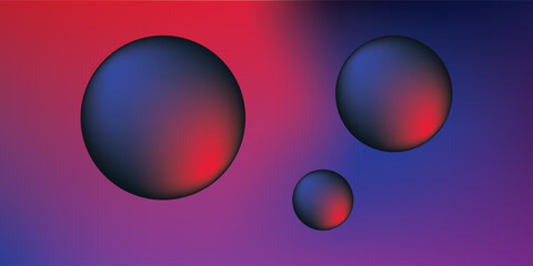 Modern abstract composition featuring glossy spheres with red and blue lighting on a dark purple background. Ideal for futuristic design, technology themes, posters, wallpapers, and digital branding.