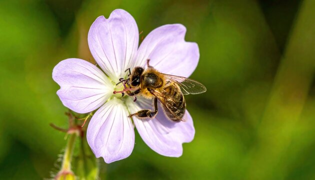 Bee on Pale Pink Flower. - Powered by Adobe