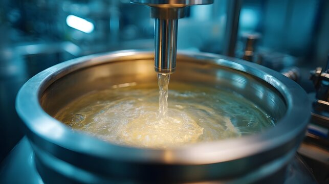 Industrial agitator tank mixing liquid in a laboratory setting showcasing a precise scientific process
