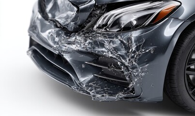 Close-Up of Damaged Car Front After Accident for Insurance Documentation Purposes