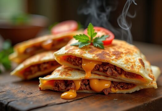 Melted Cheese Quesadilla Tortilla Delight Fresh Ingredients Vibrant Carnitas Spicy Heat Crisp Crunch