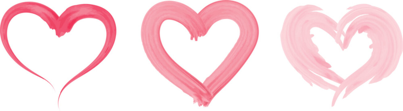 Three pink heart shapes painted with brush strokes