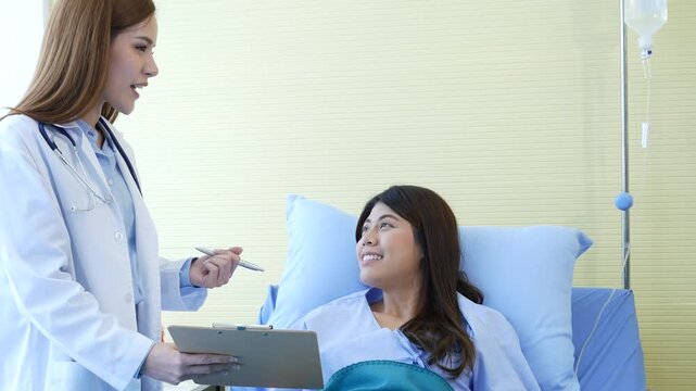 Asian women doctors using stethoscope listen respiratory rate from lungs diagnostics analyse patient in hospital medicare treatment clinic for medical healthcare chest cancer therapy using laptop.