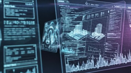 Futuristic digital interface with cityscape - Powered by Adobe