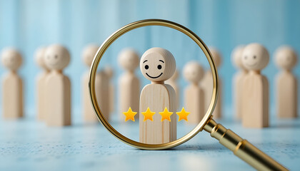 Diversity and social inclusion community concept with colorful wooden figures in a circle for corporate teamwork and human resources website banner