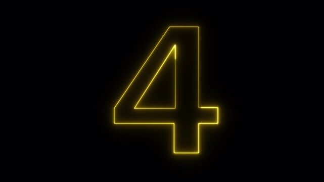 Neon Number 4 text icon sign animation on black background, neon glowing number four text sign animated with alpha channel.
