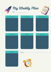 Weekly Schedule Planner Soft Pink Cute Illustrated, template, interface, menu, button, layout, infographic