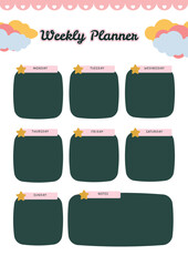 Weekly Schedule Planner Soft Pink Cute Illustrated, template, interface, menu, button, layout, infographic
