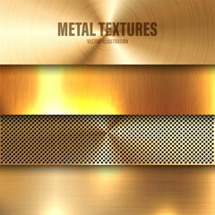 Realistic metal banners. Brushed steel or aluminium plate. Polished metal surface. Old grunge texture with scratches. Vector illustration