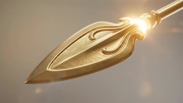 Close-up of the golden vel, murugan's sacred spear, glowing with divine light, central to the thaipusam festival.