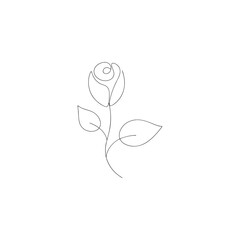 Continuous line drawing of rose flower. One line art concept of beautiful floral for love greeting