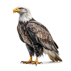 Bald eagle standing majestically with detailed feathers and striking features, showcasing its powerful presence and beauty