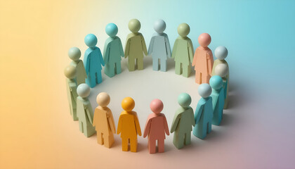 Leadership recruitment concept with blue figure standing out from wooden crowd for corporate HR hiring website banner