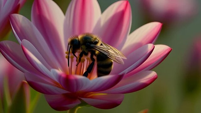 Stingless bee adjusting its position on a flower under bright sunlight with subtle motion