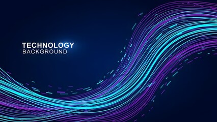 Abstract technology background with glowing data lines and digital wave